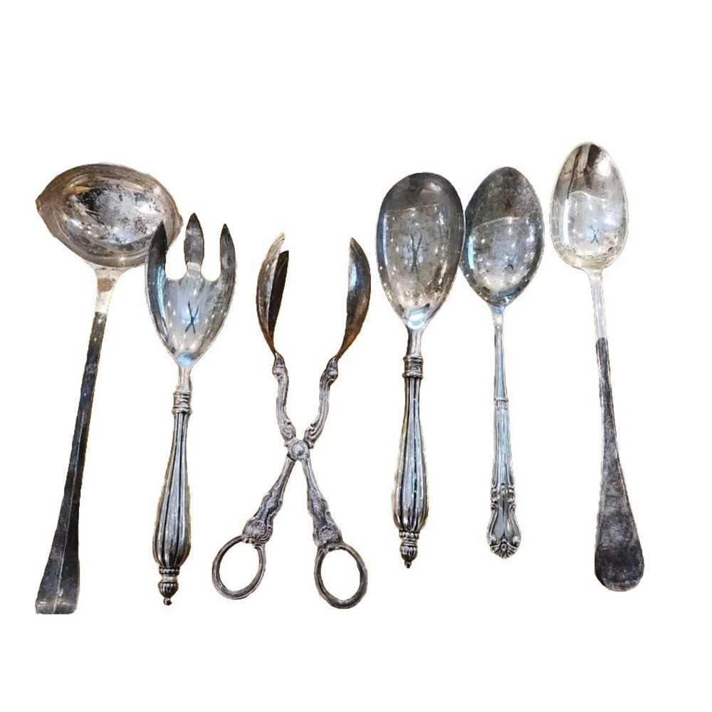 Sheffield/ Godinger Lot Of 6 Plated Silverware‎ Serving Soup Spoon/Fork Ladles
